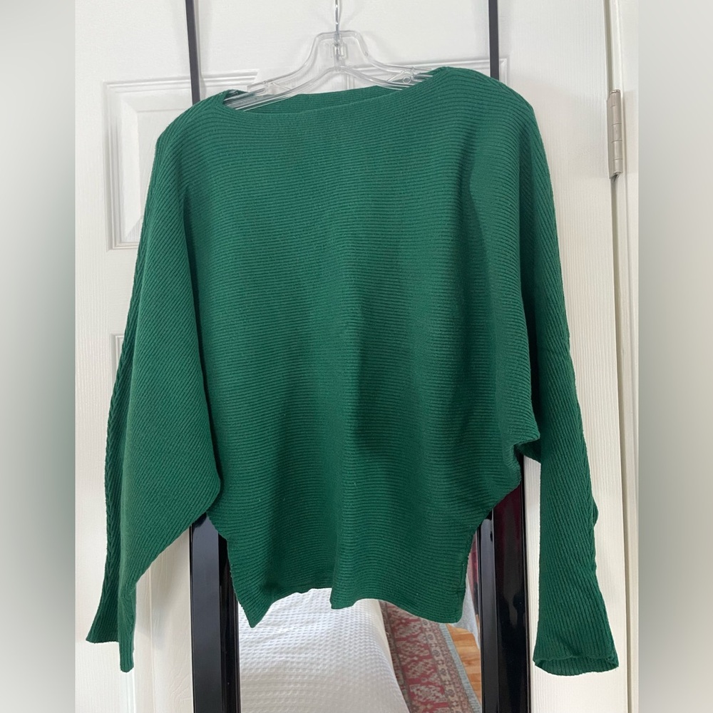 Boatneck, batwing, Green Women's Sweater
